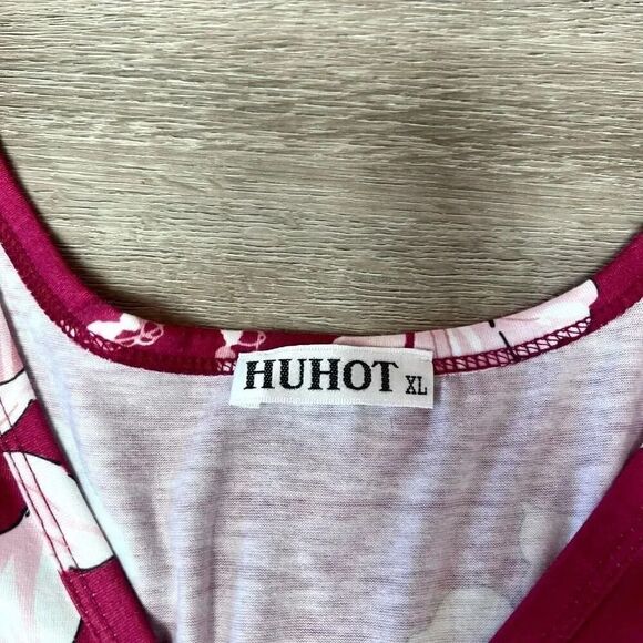 Huhot Women's Red And Pink Sleeveless V-Neck Flared Sundress Size XL NWOT - Picture 3 of 5